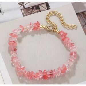 $40 Natural Stone Bracelet*Watermelon Crystal* Gold Plated* Adjustable